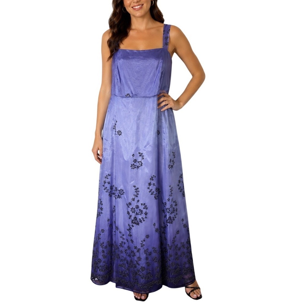 Onyx Nite Periwinkle Purple Ombre Floral Maxi Long Prom Dress Vintage Sz 16 NWT
